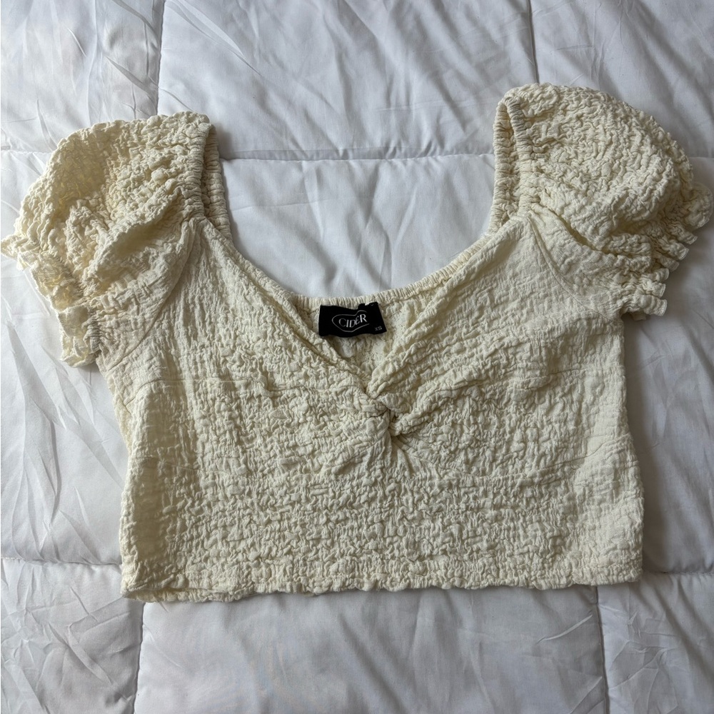 Cream Textured Crop Top